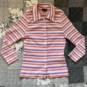delia*s ribbed striped button down collared knit top dolls kill — size medium